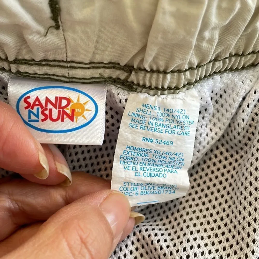 Sand N Sun‎ army green polyester swim trunks